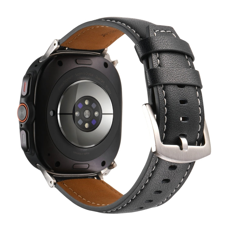 For Samsung Galaxy Watch Ultra 47mm Plain Genuine Leather Watch Band(Black) - Watch Bands by PMC TechLife | Online Shopping South Africa | PMC TechLife | Buy Now Pay Later Mobicred