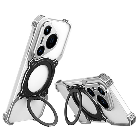 For Huawei Pura 70 Mechanical Arm Borderless MagSafe Holder Metal Phone Case(Silver) - Huawei Cases by PMC Jewellery | Online Shopping South Africa | PMC Jewellery | Buy Now Pay Later Mobicred