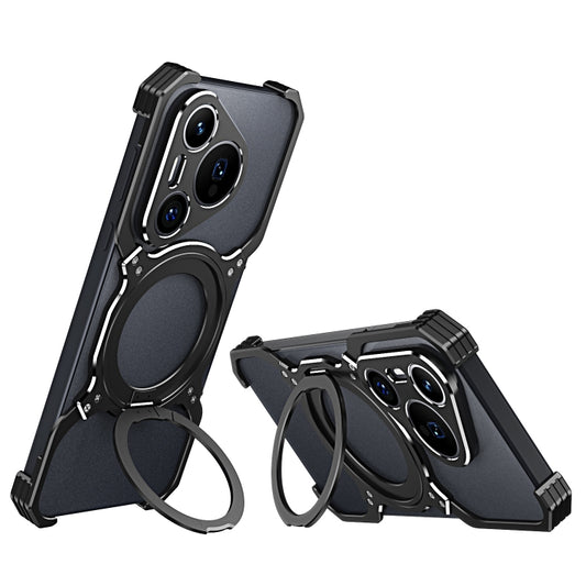 For Huawei Pura 70 Mechanical Arm Borderless MagSafe Holder Metal Phone Case(Black Silver) - Huawei Cases by PMC Jewellery | Online Shopping South Africa | PMC Jewellery | Buy Now Pay Later Mobicred