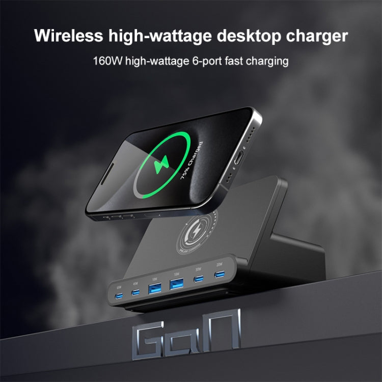 160W 4 x Type-C + 2 x USB Multi Ports Charger Support QI Wireless Charging(Black) - Multifunction Charger by PMC Jewellery | Online Shopping South Africa | PMC Jewellery | Buy Now Pay Later Mobicred