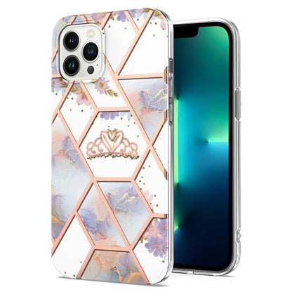 For iPhone 16 Pro Splicing Marble Flower IMD TPU Phone Case(Crown) - iPhone 16 Pro Cases by PMC Jewellery | Online Shopping South Africa | PMC Jewellery | Buy Now Pay Later Mobicred