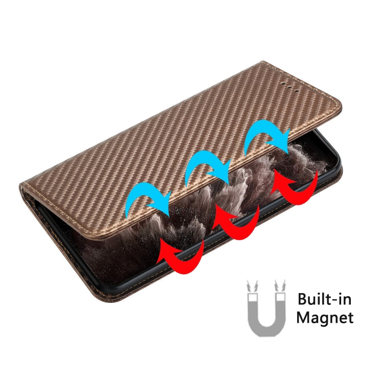 For iPhone 16 Carbon Fiber Texture Magnetic Flip Leather Phone Case(Brown) - iPhone 16 Cases by PMC TechLife | Online Shopping South Africa | PMC TechLife | Buy Now Pay Later Mobicred