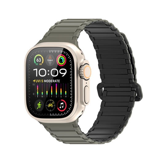 For Apple Watch Series 7 45mm DUX DUCIS KJ Series Magnetic Buckle Silicone Watch Band(Black Green) - Watch Bands by DUX DUCIS | Online Shopping South Africa | PMC Jewellery | Buy Now Pay Later Mobicred