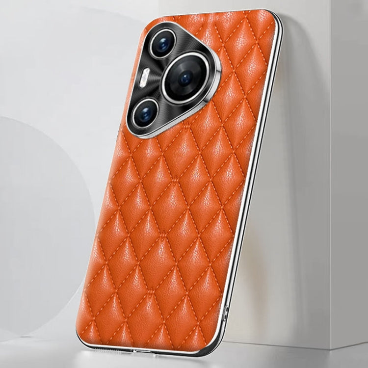 For Huawei Pura 70 Pro / 70 Pro+ Silver Edge Rhombic Texture PU Leather Phone Case(Orange) - Huawei Cases by PMC Jewellery | Online Shopping South Africa | PMC Jewellery | Buy Now Pay Later Mobicred