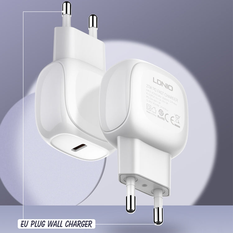 LDNIO A1206C PD27W USB-C / Type-C Fast Charger with 1m Type-C Cable, Plug Type:EU Plug(White) - free shipping - PMC TechLife - Order now!