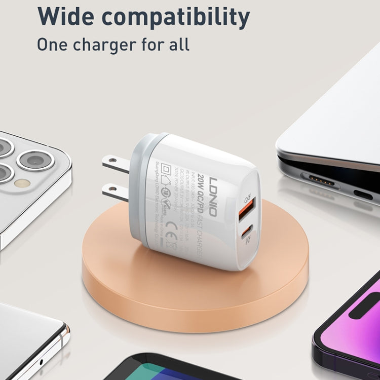 LDNIO Q229 QC3.0 / PD20W USB + Type-C Fast Charger with 1m USB to 8 Pin Cable, Plug Type:EU Plug(White) - USB Charger by LDNIO | Online Shopping South Africa | PMC Jewellery | Buy Now Pay Later Mobicred