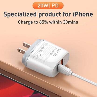 LDNIO Q229 QC3.0 / PD20W USB + Type-C Fast Charger with 1m USB to 8 Pin Cable, Plug Type:US Plug(White) - USB Charger by LDNIO | Online Shopping South Africa | PMC Jewellery | Buy Now Pay Later Mobicred