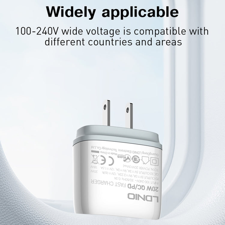 LDNIO Q229 QC3.0 / PD20W USB + Type-C Fast Charger with 1m USB to 8 Pin Cable, Plug Type:EU Plug(White) - USB Charger by LDNIO | Online Shopping South Africa | PMC Jewellery | Buy Now Pay Later Mobicred