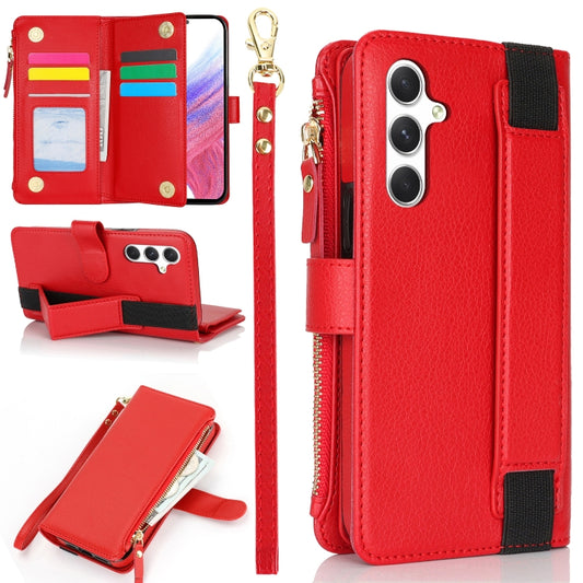 For Samsung Galaxy S24 5G Wristband Holder Zipper Purse RFID Leather Phone Case(Red) - Galaxy S24 5G Cases by PMC Jewellery | Online Shopping South Africa | PMC Jewellery | Buy Now Pay Later Mobicred