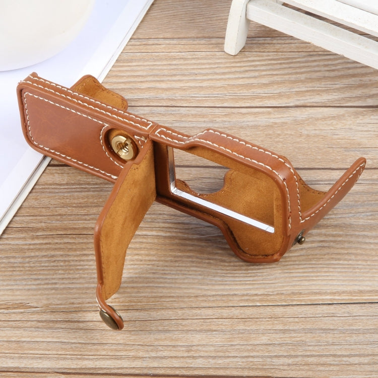 For FUJIFILM X-T5 Glossy PU Leather Camera Half Case Base(Brown) - Half Case by PMC TechLife | Online Shopping South Africa | PMC TechLife | Buy Now Pay Later Mobicred