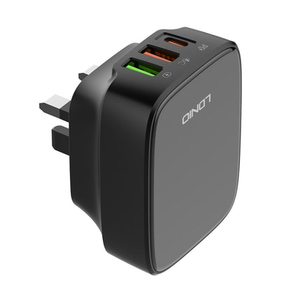 LDNIO Q334 32W Type-C + Dual USB Port Charger with 1m 8 Pin Data Cable, Plug Type:UK Plug(Black) - USB Charger by LDNIO | Online Shopping South Africa | PMC Jewellery | Buy Now Pay Later Mobicred