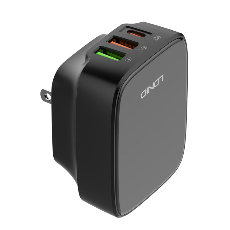 LDNIO Q334 32W Type-C + Dual USB Port Charger with 1m 8 Pin Data Cable, Plug Type:US Plug(Black) - USB Charger by LDNIO | Online Shopping South Africa | PMC Jewellery | Buy Now Pay Later Mobicred