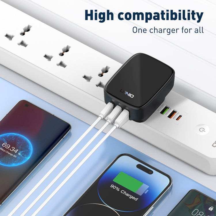 LDNIO Q334 32W Type-C + Dual USB Port Charger with 1m 8 Pin Data Cable, Plug Type:UK Plug(Black) - USB Charger by LDNIO | Online Shopping South Africa | PMC Jewellery | Buy Now Pay Later Mobicred