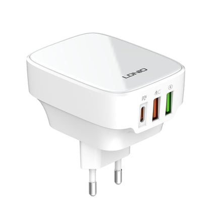 LDNIO Q334 32W Type-C + Dual USB Port Charger with 1m USB-C / Type-C to 8 Pin Data Cable, Plug Type:EU Plug(White) - USB Charger by LDNIO | Online Shopping South Africa | PMC Jewellery | Buy Now Pay Later Mobicred