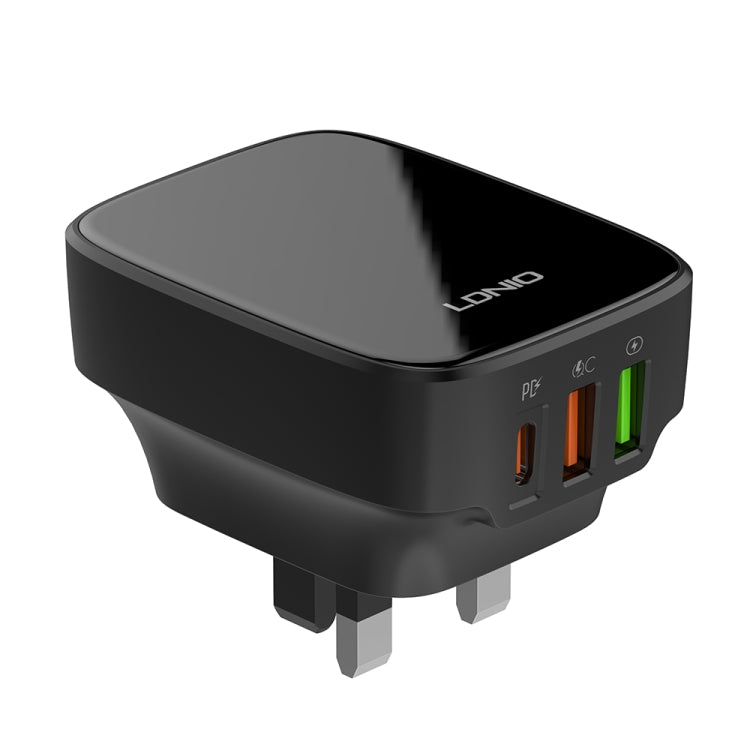 LDNIO Q334 32W Type-C + Dual USB Port Charger with 1m USB-C / Type-C to 8 Pin Data Cable, Plug Type:UK Plug(Black) - USB Charger by LDNIO | Online Shopping South Africa | PMC Jewellery | Buy Now Pay Later Mobicred