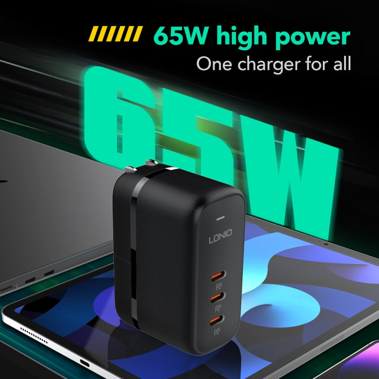 LDNIO Q367 65W GaN 3 x USB-C / Type-C Interface Charger with 1m USB-C / Type-C to USB-C / Type-C Data Cable, Plug Type:US Plug(Black) - USB Charger by LDNIO | Online Shopping South Africa | PMC Jewellery | Buy Now Pay Later Mobicred