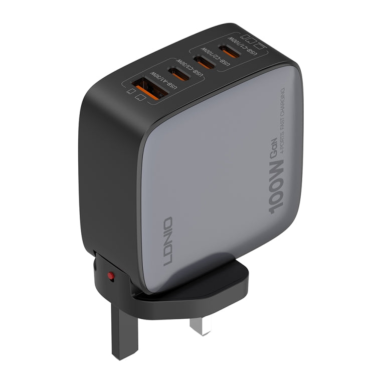 LDNIO Q408 100W GaN USB+3 USB-C / Type-C Interface Charger with 1m 100W USB-C / Type-C to USB-C / Type-C Data Cable, Plug Type:UK Plug(Black) - USB Charger by LDNIO | Online Shopping South Africa | PMC Jewellery | Buy Now Pay Later Mobicred