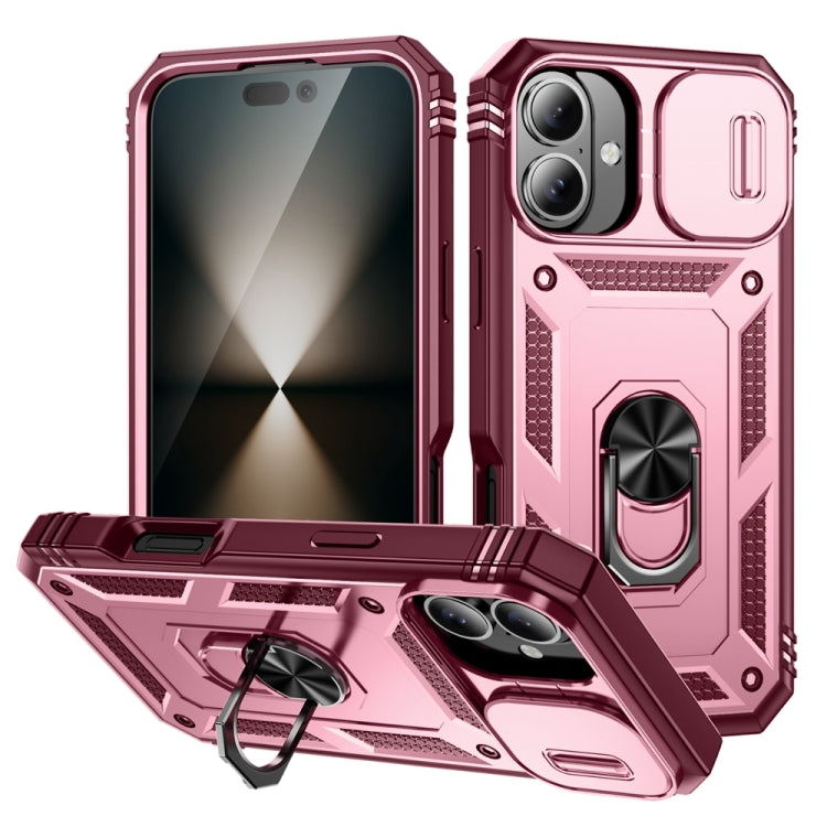 For iPhone 16 Sliding Camshield TPU + PC Phone Case with Holder(Pink+Rose Red) - iPhone 16 Cases by PMC Jewellery | Online Shopping South Africa | PMC Jewellery | Buy Now Pay Later Mobicred