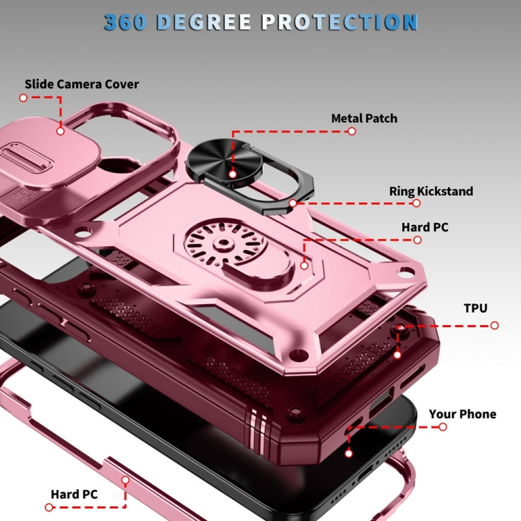 For iPhone 16 Sliding Camshield TPU + PC Phone Case with Holder(Pink+Rose Red) - iPhone 16 Cases by PMC Jewellery | Online Shopping South Africa | PMC Jewellery | Buy Now Pay Later Mobicred