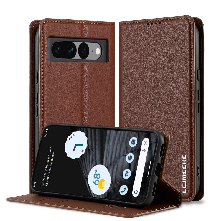 For Google Pixel 7 Pro 5G LC.IMEEKE L1 Series Frosted Fine Texture PU Phone Case(Brown) - Google Cases by LC.IMEEKE | Online Shopping South Africa | PMC Jewellery | Buy Now Pay Later Mobicred