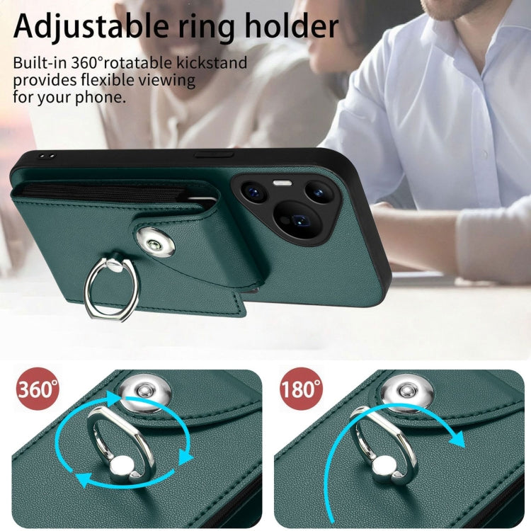 For Huawei Pura 70 Pro / 70 Pro+ Organ Card Bag Ring Holder Phone Case(Green) - Huawei Cases by PMC Jewellery | Online Shopping South Africa | PMC Jewellery | Buy Now Pay Later Mobicred