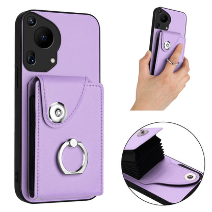 For Huawei Pura 70 Ultra Organ Card Bag Ring Holder Phone Case(Purple) - Huawei Cases by PMC Jewellery | Online Shopping South Africa | PMC Jewellery | Buy Now Pay Later Mobicred