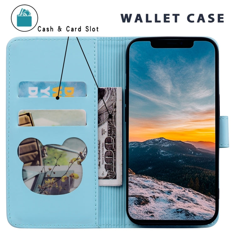 For iPhone 16e Cute Cat Embossed Leather Phone Case(Sky Blue) - iPhone 16e Cases by PMC TechLife | Online Shopping South Africa | PMC TechLife | Buy Now Pay Later Mobicred