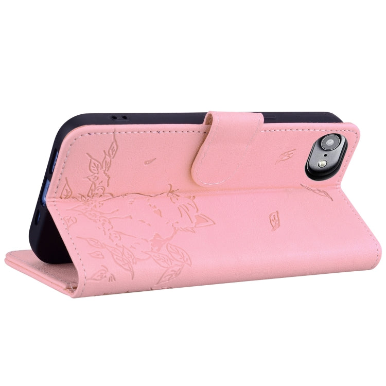 For iPhone 16e Cute Cat Embossed Leather Phone Case(Pink) - iPhone 16e Cases by PMC TechLife | Online Shopping South Africa | PMC TechLife | Buy Now Pay Later Mobicred