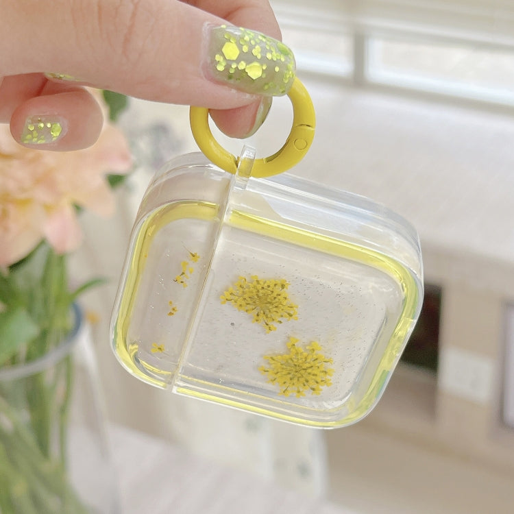 For AirPods Pro 2 Glitter Snowflake Epoxy Dried Flowers Earbuds Box TPU Case(Yellow) - For AirPods Pro 2 by PMC Jewellery | Online Shopping South Africa | PMC Jewellery | Buy Now Pay Later Mobicred