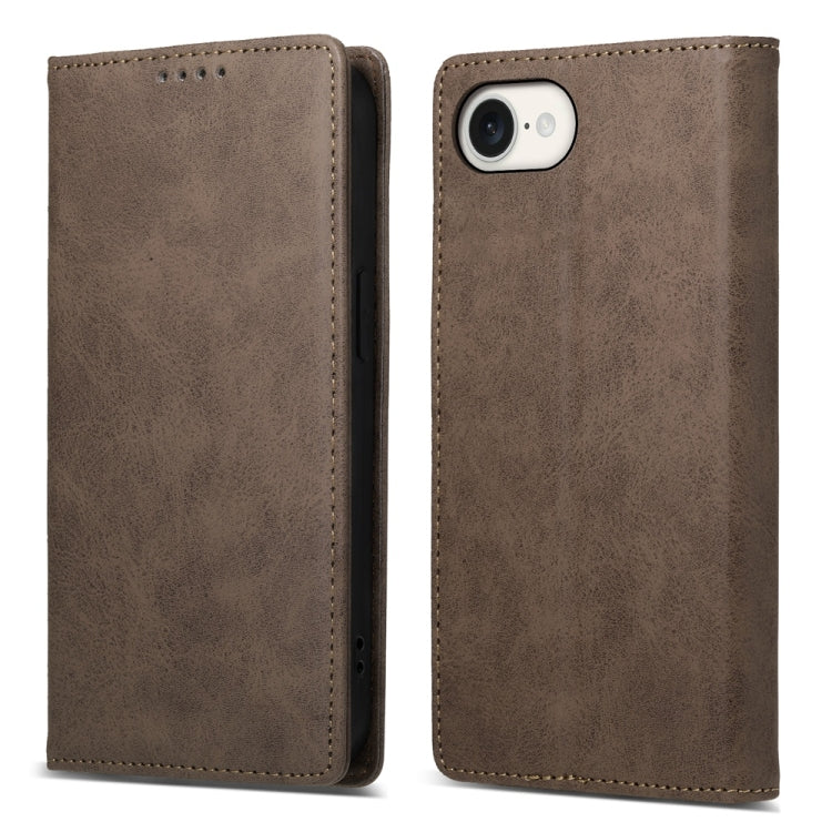 For iPhone 16e Business Solid Color Magnetic RFID Leather Phone Case(Brown) - iPhone 16e Cases by PMC TechLife | Online Shopping South Africa | PMC TechLife | Buy Now Pay Later Mobicred