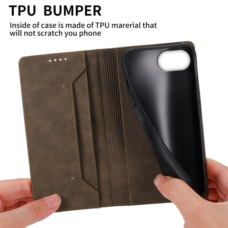 For iPhone 16e Business Solid Color Magnetic RFID Leather Phone Case(Brown) - iPhone 16e Cases by PMC TechLife | Online Shopping South Africa | PMC TechLife | Buy Now Pay Later Mobicred