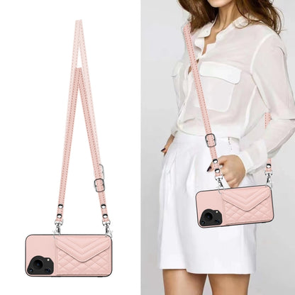 For Huawei Pura 70 Ultra Rhombic Texture Card Bag RFID Phone Case with Long Lanyard(Rose Gold) - Huawei Cases by PMC Jewellery | Online Shopping South Africa | PMC Jewellery | Buy Now Pay Later Mobicred