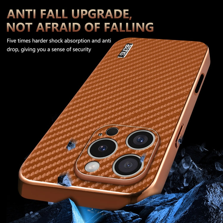 For iPhone 16 Pro Max AZNS Electroplated Edge Carbon Fiber Texture Phone Case(Brown) - iPhone 16 Pro Max Cases by AZNS | Online Shopping South Africa | PMC Jewellery | Buy Now Pay Later Mobicred