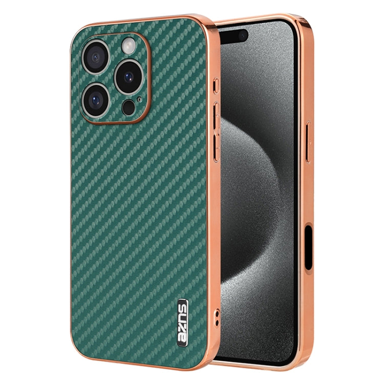 For iPhone 16 Pro Max AZNS Electroplated Edge Carbon Fiber Texture Phone Case(Green) - iPhone 16 Pro Max Cases by AZNS | Online Shopping South Africa | PMC Jewellery | Buy Now Pay Later Mobicred