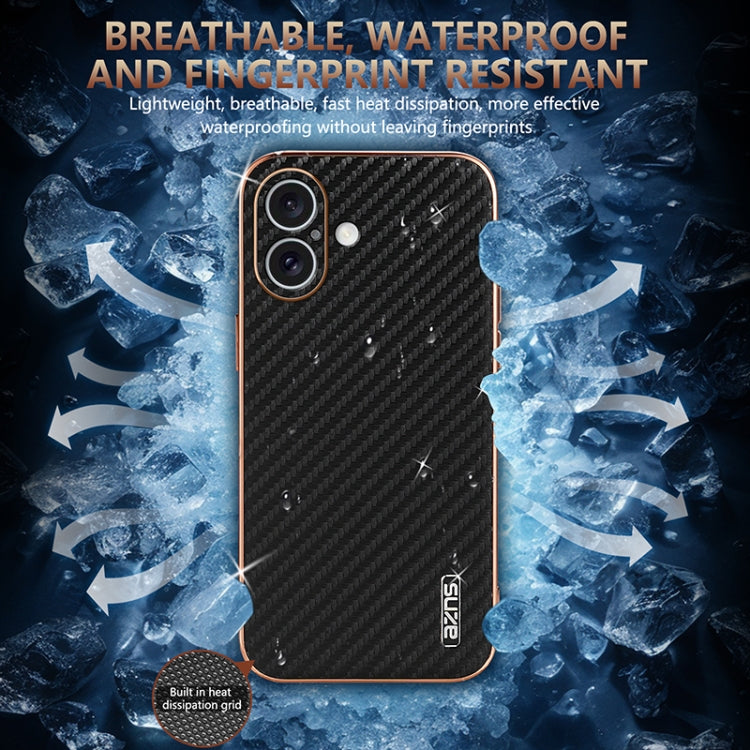 For iPhone 16 Plus AZNS Electroplated Edge Carbon Fiber Texture Phone Case(Black) - free shipping - PMC Jewellery - Order now!