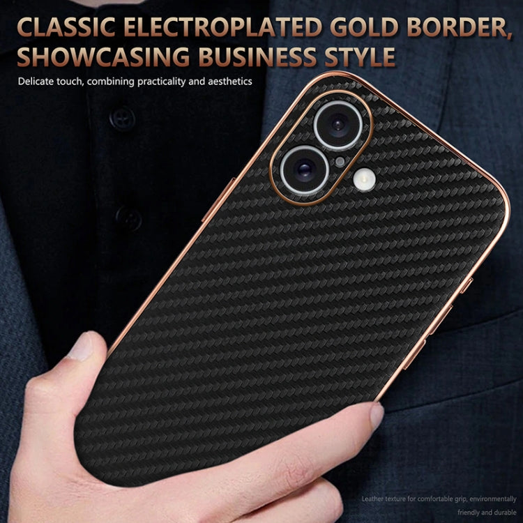 For iPhone 16 Plus AZNS Electroplated Edge Carbon Fiber Texture Phone Case(Brown) - free shipping - PMC Jewellery - Order now!