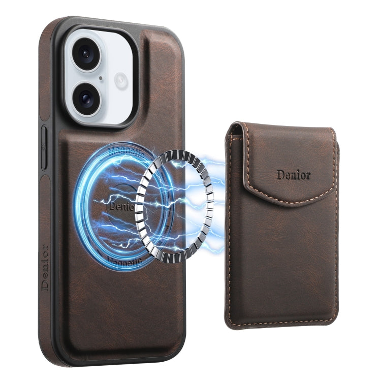 For iPhone 16 Denior D19 Skin Feel MagSafe Detachable Card Slot Phone Case(Brown) - iPhone 16 Cases by Denior | Online Shopping South Africa | PMC Jewellery | Buy Now Pay Later Mobicred