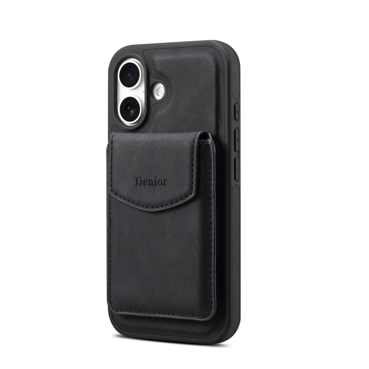 For iPhone 16 Plus Denior D20 Skin Feel MagSafe Holder Detachable Card Slot Phone Case(Black) - iPhone 16 Plus Cases by Denior | Online Shopping South Africa | PMC Jewellery | Buy Now Pay Later Mobicred