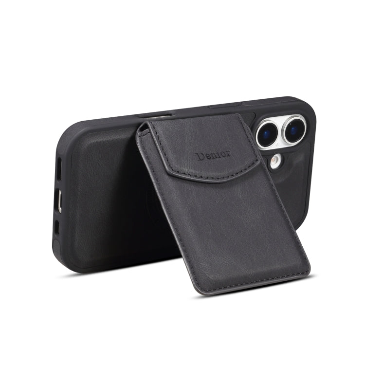 For iPhone 16 Plus Denior D20 Skin Feel MagSafe Holder Detachable Card Slot Phone Case(Black) - iPhone 16 Plus Cases by Denior | Online Shopping South Africa | PMC Jewellery | Buy Now Pay Later Mobicred