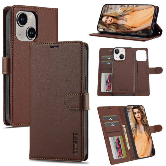 For iPhone 13 LC.IMEEKE L2 Series Detachable Magsafe PU Phone Case with Lanyard(Brown) - iPhone 13 Cases by LC.IMEEKE | Online Shopping South Africa | PMC Jewellery | Buy Now Pay Later Mobicred