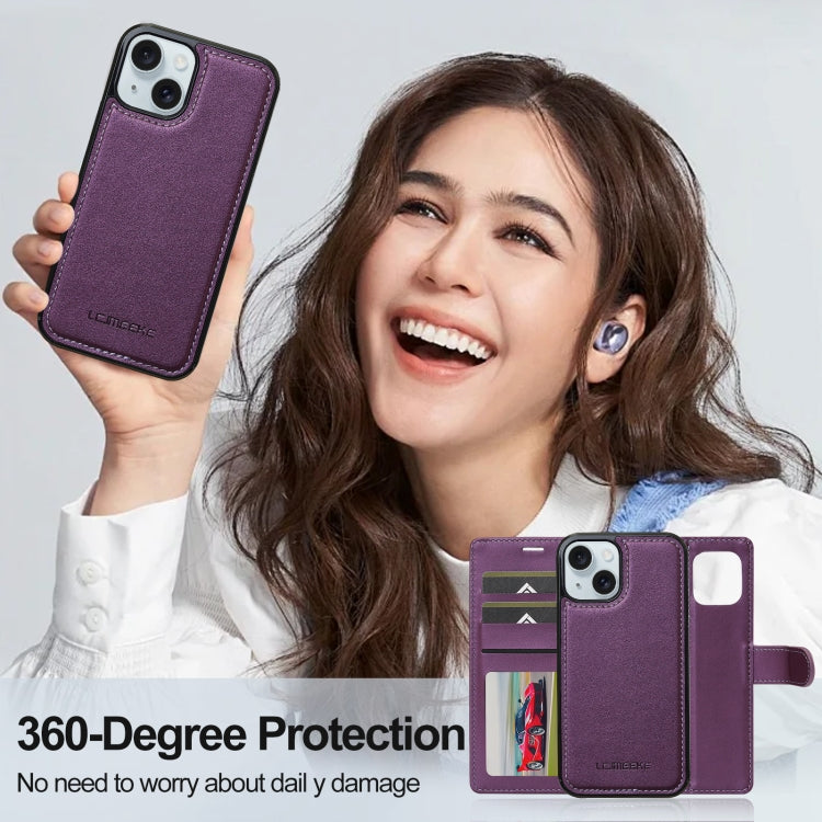 For iPhone 14 LC.IMEEKE L2 Series Detachable Magsafe PU Phone Case with Lanyard(Purple) - iPhone 14 Cases by LC.IMEEKE | Online Shopping South Africa | PMC Jewellery | Buy Now Pay Later Mobicred