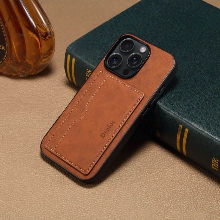 For iPhone 16 Plus Denior D08 PU Single Card Slot Holder Phone Case(Brown) - iPhone 16 Plus Cases by Denior | Online Shopping South Africa | PMC Jewellery | Buy Now Pay Later Mobicred