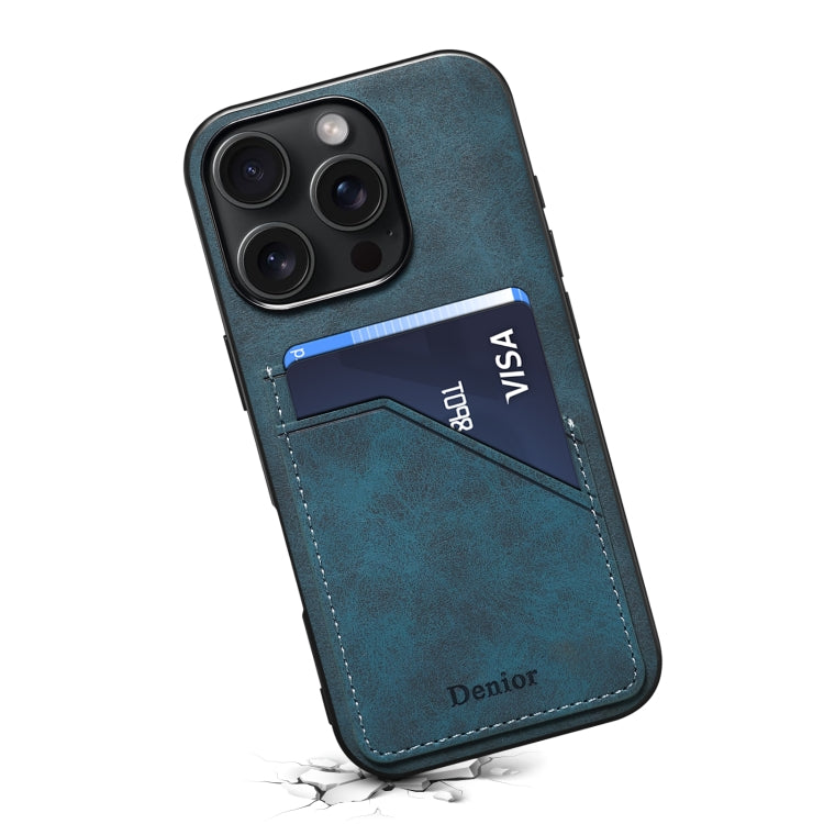 For iPhone 16 Denior D09 PU Dual Card Slot Back Cover Phone Case(Blue) - iPhone 16 Cases by Denior | Online Shopping South Africa | PMC Jewellery | Buy Now Pay Later Mobicred