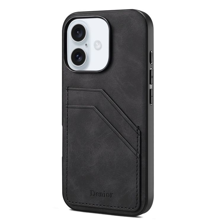 For iPhone 16 Plus Denior D09 PU Dual Card Slot Back Cover Phone Case(Black) - iPhone 16 Plus Cases by Denior | Online Shopping South Africa | PMC Jewellery | Buy Now Pay Later Mobicred