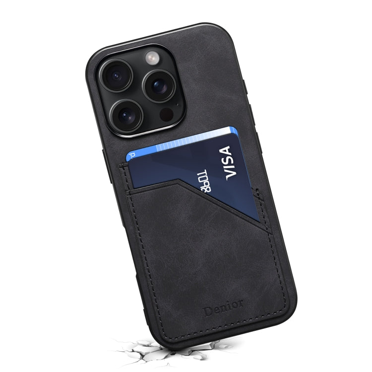 For iPhone 16 Pro Max Denior D09 PU Dual Card Slot Back Cover Phone Case(Black) - iPhone 16 Pro Max Cases by Denior | Online Shopping South Africa | PMC Jewellery | Buy Now Pay Later Mobicred