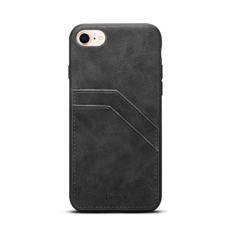 For iPhone 16e Denior D09 PU Dual Card Slot Back Cover Phone Case(Black) - iPhone 16e Cases by Denior | Online Shopping South Africa | PMC TechLife | Buy Now Pay Later Mobicred