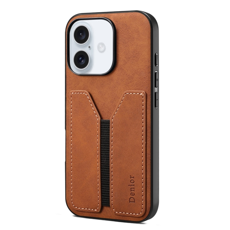 For iPhone 16 Denior D07 DV Elastic Card Slot PU Back Cover Phone Case(Brown) - iPhone 16 Cases by Denior | Online Shopping South Africa | PMC Jewellery | Buy Now Pay Later Mobicred