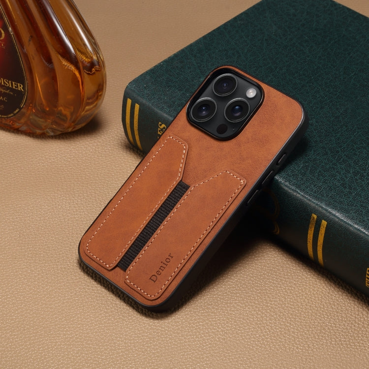 For iPhone 16 Denior D07 DV Elastic Card Slot PU Back Cover Phone Case(Brown) - iPhone 16 Cases by Denior | Online Shopping South Africa | PMC Jewellery | Buy Now Pay Later Mobicred