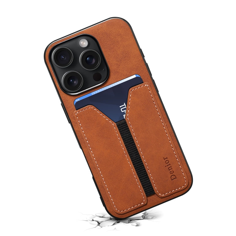 For iPhone 16 Denior D07 DV Elastic Card Slot PU Back Cover Phone Case(Brown) - iPhone 16 Cases by Denior | Online Shopping South Africa | PMC Jewellery | Buy Now Pay Later Mobicred