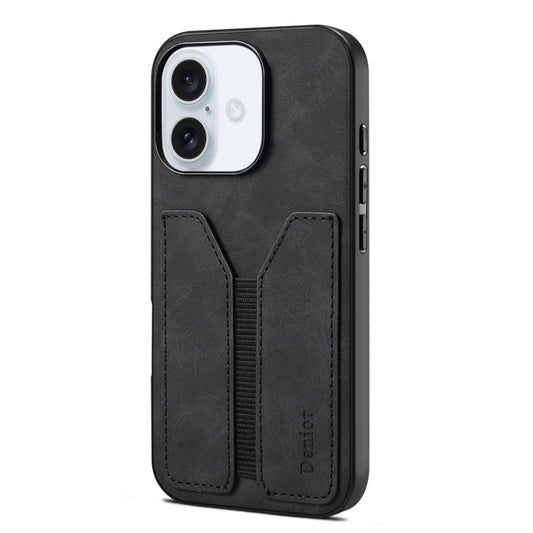 For iPhone 16 Plus Denior D07 DV Elastic Card Slot PU Back Cover Phone Case(Black) - iPhone 16 Plus Cases by Denior | Online Shopping South Africa | PMC Jewellery | Buy Now Pay Later Mobicred